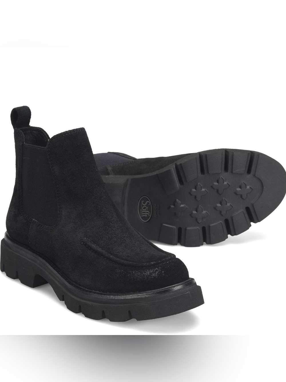 Sofft Black Suede Samira Lug Booties with Pull Tab NWOT